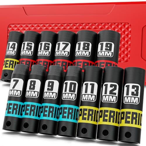 13 Piece 3/8" Drive Impact Socket Set, 7 mm-19 mm Deep Socket, Metric, 6 Point, Automotive Motorcycle and Bicycle Maintenance, Machinery Manufacturing - size: 3/8" Deep Metric