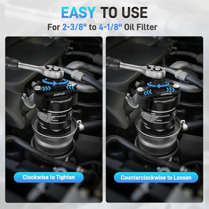 2PCS Universal Adjustable Oil Filter Wrench 60-80 mm & 80-105 mm, Oil Filter Removal Tool with Auto-Clamp Spring, 1/2" Drive Cap Wrench Set with Non-Slip Jaws, Fits Small to Heavy Duty Spin-on Filters - size: 60-80 mm & 80-105 mm