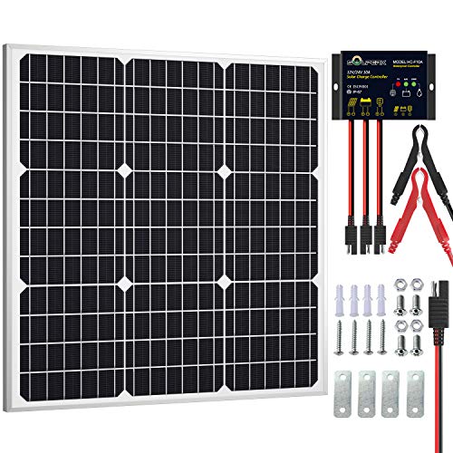 SOLPERK Solar Panel Kit 50W 12V, Waterproof Solar Battery Trickle Charger Maintainer + Waterproof Controller + Adjustable Mount Bracket for Boat Car RV Motorcycle(Without Mounting Bracket) - size: 50W PWM+Load Kit