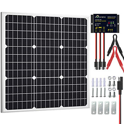 SOLPERK Solar Panel Kit 50W 12V, Waterproof Solar Battery Trickle Charger Maintainer + Waterproof Controller + Adjustable Mount Bracket for Boat Car RV Motorcycle(Without Mounting Bracket) - size: 50W PWM+Load Kit