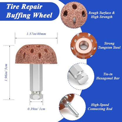 30+3PCS Tire Patch Roller Kit, Tire Repair Tool for Car Grinding, Repair Buffing Wheel/Inner Liner Scraper/ 30PCS Wheel Patches(32/42/ 58mm)
