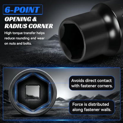 2PCS 12mm Impact Socket 1/2" Drive, 6 Point Metric Shallow Socket, CR-V Steel Heavy Duty Impact Wrench Socket for Automotive Repair - size: 12mm