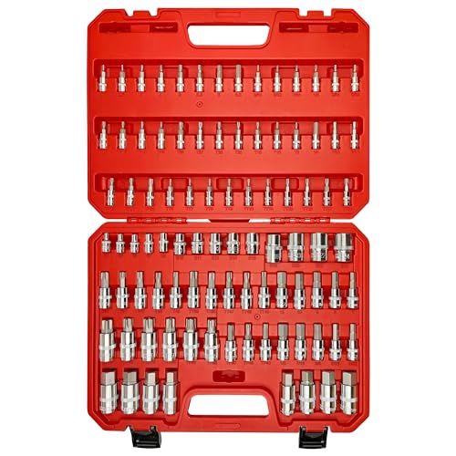 EACELIY 92PCS 1/4” 3/8”and 1/2” Allen and Bit Socket Set,Drive Torx/Tamper Proof Torx/Hex, S2 Steel &CR-V,SAE & Metric - size: 92PCS