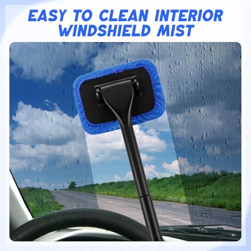 FoldTier 8 Pcs Car Windshield Cleaner Tool Kit with Removable Handle, Microfiber Towel Pads, Brush, Empty Spray Bottle for Auto Glass Wiper Suvs Rvs & Home Windows(Royal Blue) - color: Royal Blue