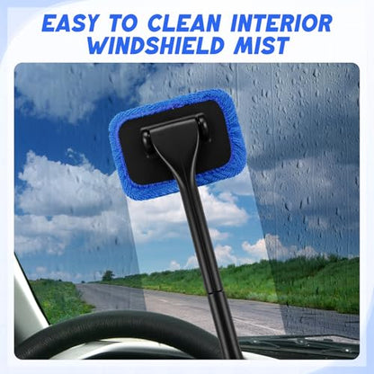 FoldTier 8 Pcs Car Windshield Cleaner Tool Kit with Removable Handle, Microfiber Towel Pads, Brush, Empty Spray Bottle for Auto Glass Wiper Suvs Rvs & Home Windows(Royal Blue) - color: Royal Blue