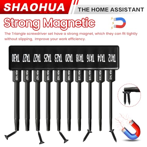 10PCS Triangle Screwdriver Set with Drill Bit Holder Key Chain, Triangle Screwdriver Bit Set, S2 Steel Screwdriver Set,1/4 Hex-Shank Drill Bit Set, TA12/14/16/18/20/23/25/27(x2)/30 - style: H. Triangle Screwdriver Bits