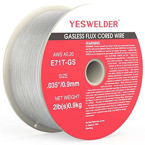 YESWELDER Flux Core Gasless MIG Wire, E71T-GS Mild Carbon Steel .035-Inch Diameter 2-Pound, Strong ABS Plastic Spool Welding Wire - size: .035''