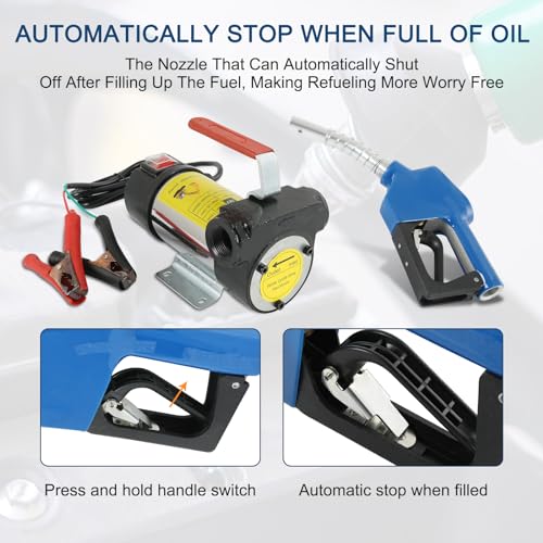 DICMIC Diesel Fuel Transfer Pump Kit, 10 GPM 12V DC Portable Electric Self-Priming Fuel Transfer Extractor Pump Kit with Automatic Shut-Off Nozzle Hose for Diesel, Kerosene, Machine, Transformer Oil