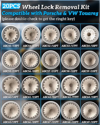 Wheel Lock Removal Kit for Porsche & VW Touareg | 20PCS Anti-Theft Lug Nut Key Socket Set,Master Key for Lost Wheel Lock Keys