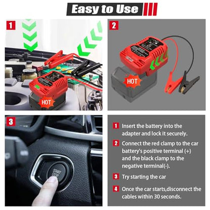 Jump Starter Adapter for Milwaukee 18V Li-ion Battery Powered with Jumper Cable Clamps Portable Car Battery Charger Jump Starter(Battery Not Included) - style: For Milwaukee