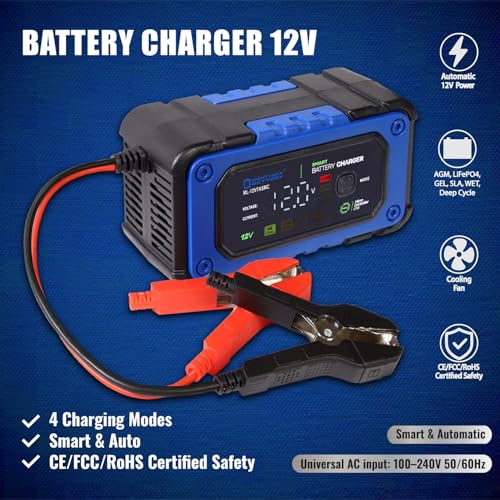 Mighty Max Battery 12V 7A Smart Battery Charger and Maintainer with Repair Mode Compatible with LiFePO4, SLA, Gel, AGM and Wet Cell Batteries