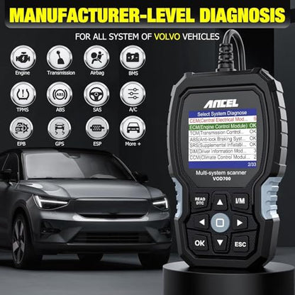 ANCEL VOD700 All System OBD2 Scanner Fits for Volvo Car Code Reader Full Function Diagnostic Scan Tool ABS Bleeding Injector Oil ETC SRL BMS EPB TPMS Reset Tool