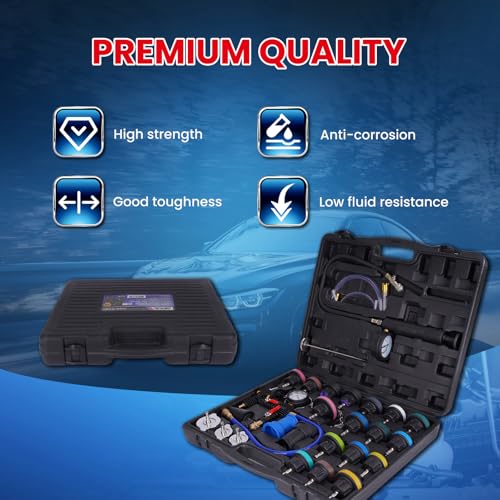 MOCA 28pc Motor Tech Coolant Pressure Tester & Vacuum Refill Kit, Complete automotive coolant system maintenance set includes vacuum pump and refill accessories for efficient vehicle coolant servicing - size: 28 PCS