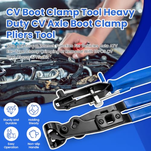 CV Boot Clamp Pliers Tool With 1/2" Torque Wrench For Cars UTV ATV Repair | CV Boot Clamp Tool Heavy Duty CV Axle Boot Clamp Pliers Tool With 1/2" Torque Wrench Function