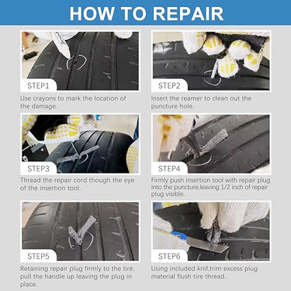TT-M29 TubelessTire Repair Kits-29 PCS Universal,Upgrade T-HandleTyre Plug Kit Emergency Puncture Repair Kit for Cars Motorcycles… - size: 29 PCS