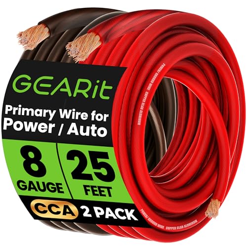 GEARit 8 Gauge Wire, for Automotive Power/Ground, Battery Cable, Car Audio, RV, Amp, CCA, Automotive Wire, Amp Kit, Battery Cables, Wiring Kit, (25 feet Each- Black/Red) - color: 8 Gauge Wire, size: Black/Red - 25ft Each