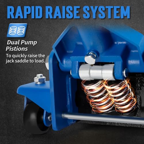 A A IN Hydraulic Low Profile Service/Floor Jack with Dual Piston Quick Lift Pump, 4 Ton (8,000 lb) Capacity, Blue - color: Blue, style: 4 ton