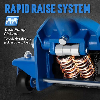 A A IN Hydraulic Low Profile Service/Floor Jack with Dual Piston Quick Lift Pump, 4 Ton (8,000 lb) Capacity, Blue - color: Blue, style: 4 ton