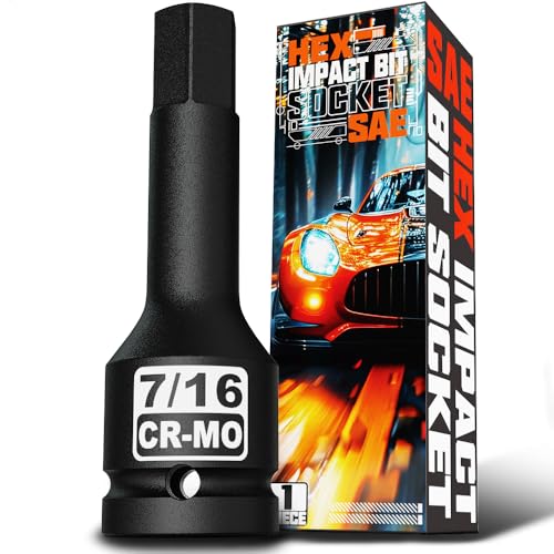 1/2" Drive H7/16-Inch Impact Hex Bit Socket, SAE Allen Bit Socket, Cr-Mo Steel, Removing Loosening Hexagon Bolts - size: 1/2" H7/16 Deep