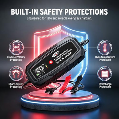 TOPDC 10A 12V/24V Smart Car Battery Charger, Maintainer and Power Supply | Smart 10A charging for 12V and 24V lead-acid and lithium batteries in cars, motorcycles, RVs and ATVs. - size: 10A