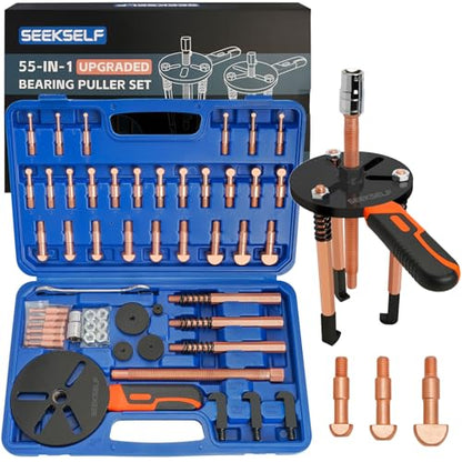 55-in-1 Bearing Puller Kit, Blind Hole Bearing Puller Set, Inner Outer Bearing Separator Tool Internal External Bearing Removal Gear Splitter Pull Tool, Blue Storage Box