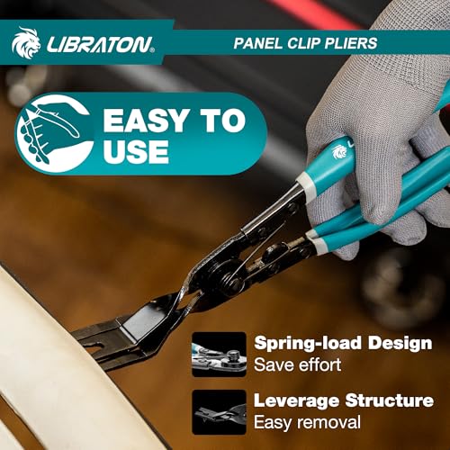 LIBRATON Panel Clip Pliers, Automotive Car Trim Removal Tool | Upholstery Interior Clip Removal Tool, Auto Door Panel Rivet Removal Automotive Fastener Push Pin Pry Pliers, Dashboard Tool