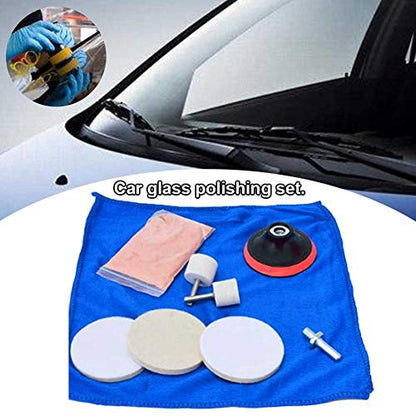 9pcs/Set Glass Polishing Kit,Deep Scratch Remover with Towel Car Polish Pad 70g Cerium Oxide Powder Felt Polishing Wheel Set for Windscreen and Glass