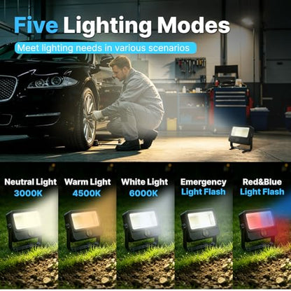 90W Solar Rechargeable Work Light 9000LM, 348 LEDs, 4800mAh, 10H Runtime, IP66 Rainproof, 5 Modes – Portable LED Solar Work Light for Emergency, Camping & Repair
