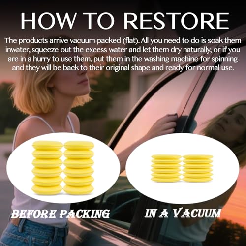 PSLER Foam Applicator Pads - Foam Car Wax Applicator Pad Detailing Round 4 inch Polishing Sponges for Car Wax Applicator Pad 12 Pack-Yellow