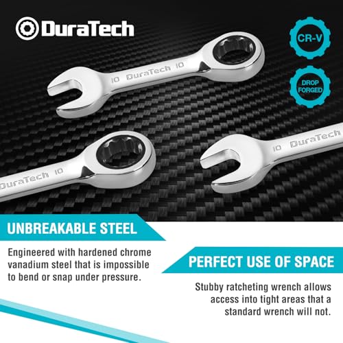 DURATECH 10mm Stubby Ratcheting Combination Wrench, Metric, CR-V Steel - size: 10MM
