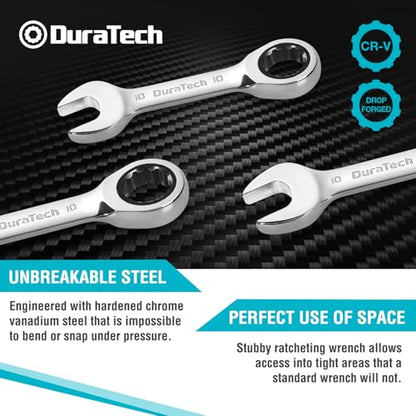 DURATECH 10mm Stubby Ratcheting Combination Wrench, Metric, CR-V Steel - size: 10MM