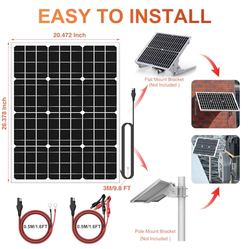 SUNER POWER 12V 50W Solar Panel, Built-in UltraSmart MPPT Charge Controller, Waterproof 50 Watt Solar Battery Maintainer for 12Volt AGM, Deep Cycle, Lead-Acid, Lifepo4 Battery - size: BC-50W-Ultra