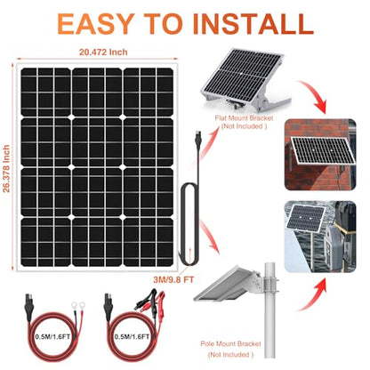 SUNER POWER 12V 50W Solar Panel, Built-in UltraSmart MPPT Charge Controller, Waterproof 50 Watt Solar Battery Maintainer for 12Volt AGM, Deep Cycle, Lead-Acid, Lifepo4 Battery - size: BC-50W-Ultra