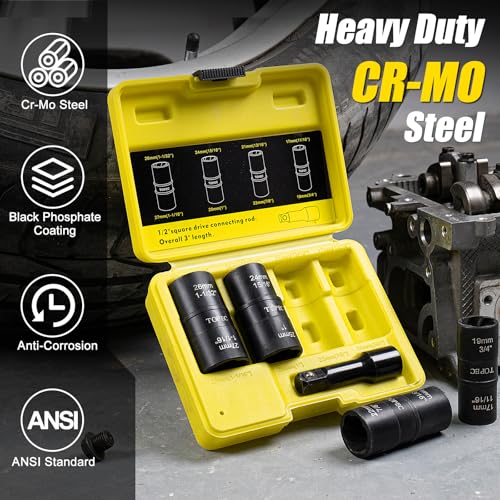 Topec Flip Lug Nut Removal Tool, 5 Piece Wheel Lock Removal Kit, 1/2" Drive Lug Nut Remover, 17-27mm Extractor Socket Set for Stripped, Rounded, Damaged Bolts - size: 5PCS 17-27mm