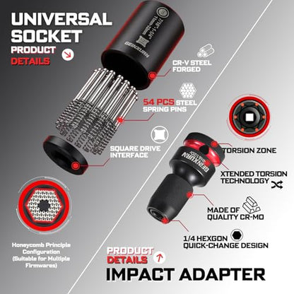 Geinxurn 5Pcs Socket Holder Keychain, 1/2 Drive Quick Release & Quick Change Socket Set Organizer with Square Drive Socket and Universal Socket for Lineman, Electricians, Construction Crews - style: B01K005-0102