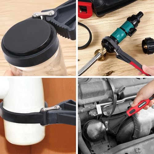 2-Piece Rubber Strap Adjustable Wrench Set Diameter 4" and 6", Oil Filter Pipe Jar Opener Strong Grip Plumbers Universal Spanner for Drain Sewer Cap Sink Pliers Nut Shower Head Valve Removal - style: 2-Pc Strap Wrench Set - Red