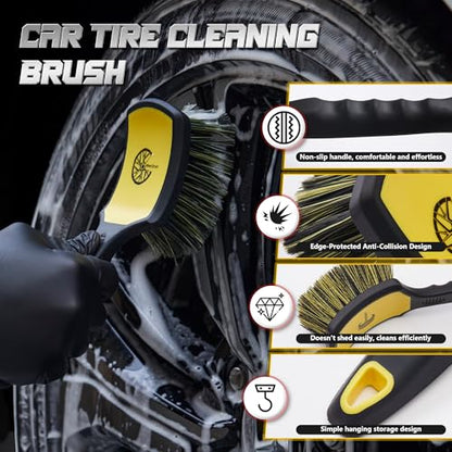 BMLEI Wheel & Tire Brush Set, 2 Pack Car Wheel Brush & Tire Cleaner Brushes, Soft Bristle Rim Brush and Stiff Tire Scrub Brush, Scratch-Free Wheel Cleaning Kit for Car Detailing, Trucks, SUVs - color: Yellow&black