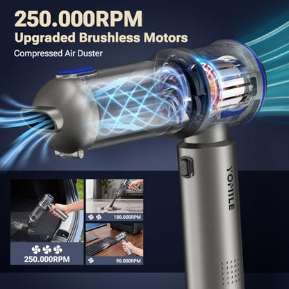 Yomile Mini Vacuum Cleaner, 2 in 1 27000PA Brushless Car Vacuum Air Duster 9000mAh Battery Air Blower Wireless Handheld Vacuum for Car,Office and Home (Blue) - color: Blue