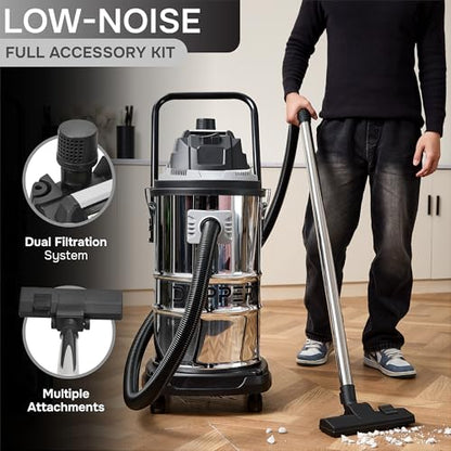 Dapper Supply 16 Gallon 4.5 Peak HP Wet/Dry Vacuum, Stainless Steel Tank, 3 in 1 Function Portable Shop Vacuum with Attachments, Ideal for Jobsite, Garage & Workshop. - size: 16 Gal