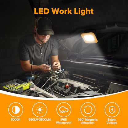 LUTEC 3500LM LED Work Light, Rechargeable Magnetic Work Lights with Stand, Portable 5000K Flood Light for Car Repair, Fishing, Camping, Emergency, Hiking, 3 Modes - size: 1 Pack