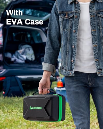 4000A Jump Starter,12V Battery Jumper Starter Portable with 18W Quick Charger, Car Jump Starter Battery Pack(10L Gas 8L Diesel Engine) with Booster,LED Light,Jumper Cables & EVA Case