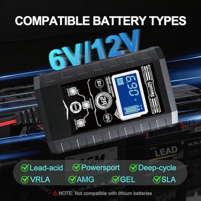 COREBOX Battery Charger 2-Amp 6V/12V Smart Trickle Charger for Car - Battery Maintainer Trickle Charger, and Automotive Battery Charger with Temperature Compensation for Car Truck Motorcycle