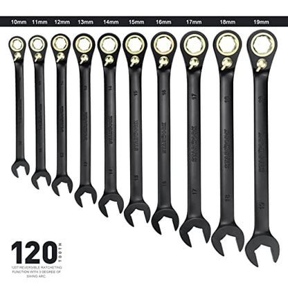 STARWORK TRUE MECHANIC™ 20 Pc. 120-Tooth Reversible Ratcheting Wrench Set, Combination Ratchet Wrench Set, Non-Slip, Long Pattern, 6-Point 15° Offset, Professional, SAE/Metric(5/16-3/4" & 8-19 mm)