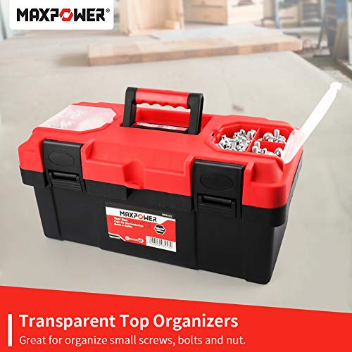 MAXPOWER Tool Box 16 inch, Plastic Small Tool Box with Latch Removable Tray | Lockable Toolbox for Home, Red - size: 16", style: 16" red