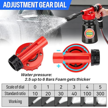 16 IN 1 Car Wash Foam Gun,Adjustable Hose Wash Sprayer for Car/Garden Clean | with 2.5 to 6 Bars Foam Blaster, Garden Hose Car Foam Sprayer, Use with 1/2” Quick Connector, Car Accessories Cleaning - color: Black