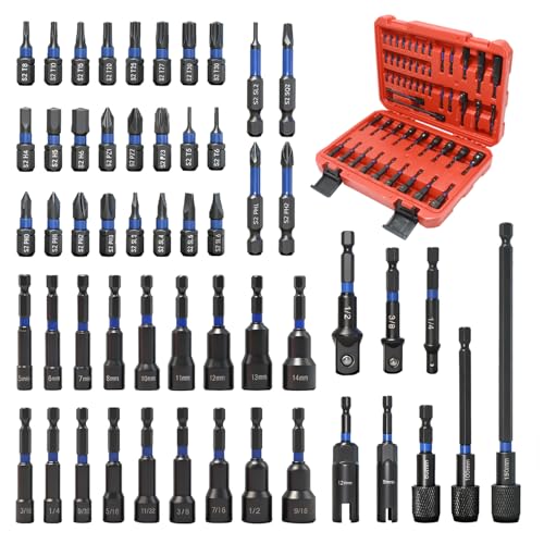 54-Piece Magnetic Nut Driver Set, Impact Drill Driver Bit 1/4", Metric & SAE Nut Drivers for Impact Drill, Socket Adapters, Screwdriver Bit, Quick-Release Extension, Wing Nut Driver, Storage Box - size: 54-Piece Magnetic Nut Driver Set