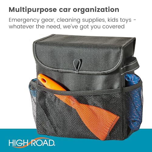 Carganizer Small Car Storage Bin with Lid for Trunk, Front Seat or Backseat | Multipurpose Compact Car Organizer Holds Driving Essentials, Cleaning Supplies, Emergency Items and Pet Needs - size: 9 × 9 × 6 inches