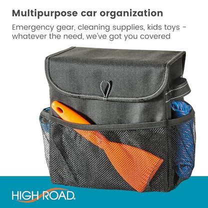 Carganizer Small Car Storage Bin with Lid for Trunk, Front Seat or Backseat | Multipurpose Compact Car Organizer Holds Driving Essentials, Cleaning Supplies, Emergency Items and Pet Needs - size: 9 × 9 × 6 inches
