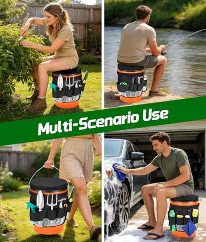 PAHTTO 5 Gallon Bucket Seat,Tool Organizer Bag & Bucket Seat Lid | Silent 360° Swivel Bucket Chair, for Camping, Fishing, Gardening, Yard Work, Hunting(Bucket and Tools Not Included)