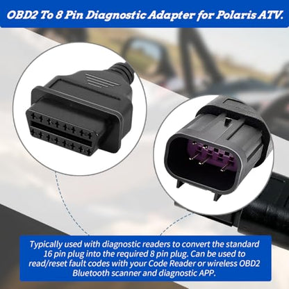 XTPTFABS 16 pin Female to 8 pin CAN EOBD OBD2 Diagnostic Connector Cable | Fit for Polaris ATV Motorcycle Slingshot,Fit for RZR,Ranger,General,Sportsman,ACE & Slingshot with 8 pin diagnostic port